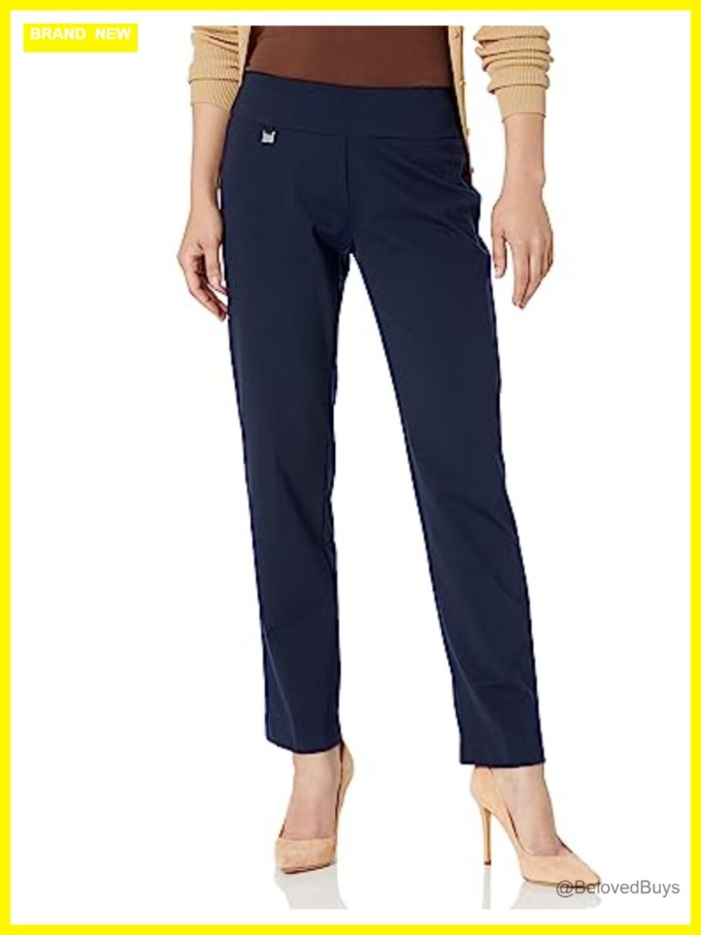 Petite Wide Band Pull On Ankle Pants Tummy Control Flare Leg 4-Way Stretch